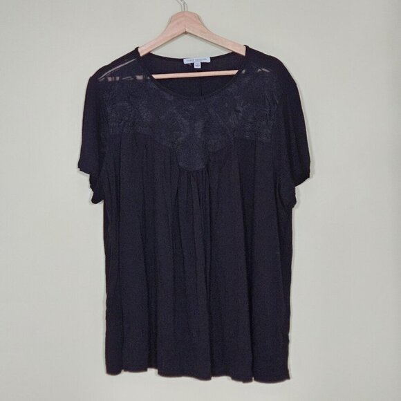 Green Envelope Top Womens 3X Black SS Lace Flowy Stretch USA Whimsigoth Cottage - Picture 12 of 13